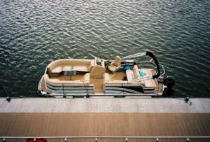 A clean pontoon boat interior, ready for a day out on the water.