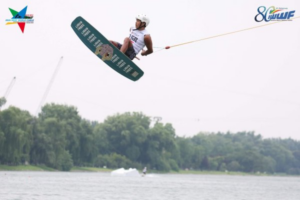wakeboarder in the air at the IWWF World Cable Wakeboard and Wakeskate Championships